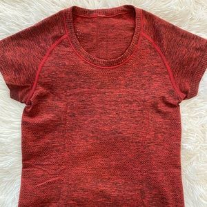 Lululemon red short sleeve full length swiftly tech top